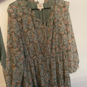 Green floral long sleeve midi dress